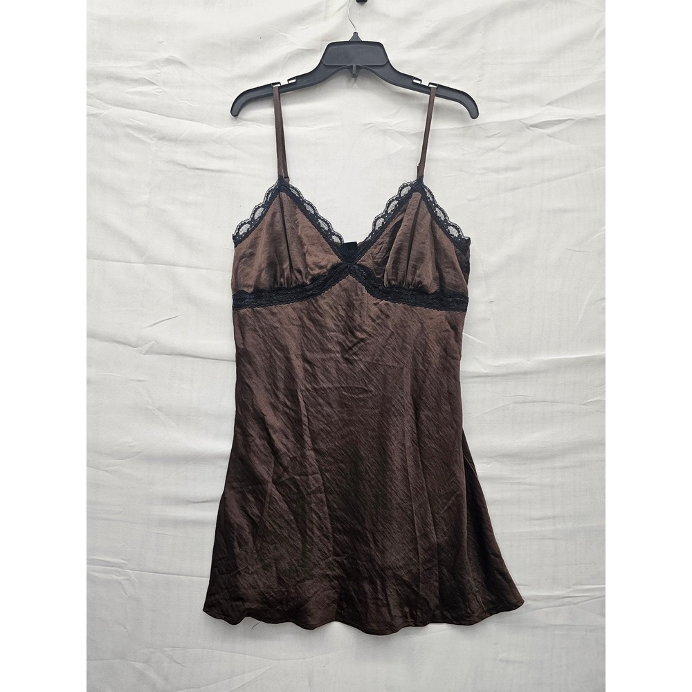 Wild Fable Womens Lace‎ Trim Satin Slip Nightgown Brown Polyester Casual Size XL